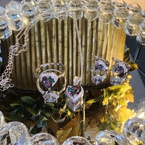 Mystic Topaz 925s Heart Jewelry Set, Ring Size 7 NWOT